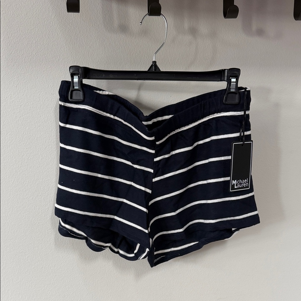 Michael Lauren Navy and White Striped V-Waist Athletic Shorts